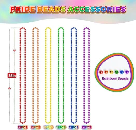 YAXINRUI 72 PCS Mardi Gras Beads Necklaces, 33 Inch 12 Colors Party Bead Necklace for Mardi Gras, Christmas, St. Patrick's Day, Throw Beaded Party Favors in 12 Shiny Metallic Colors thumbnail 5