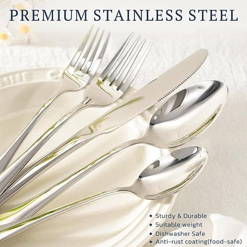 Astercook Silverware Set with Steak Knives 24-Piece Flatware Set for 4 Food-Grade Stainless Steel Cutlery Set Mirror Polished Utensils Set Include Spoons and Forks for Home Kitchen Restaurant thumbnail 4