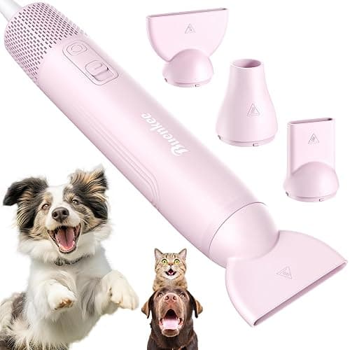 buenkee Dog Blow Dryer for Pet Grooming Handheld Lightweight Dog Cat Hair Dryer 3 Speeds 4 Temp, Portable 3HP High Velocity Pet Blower Quiet Dryer for Travel Campaign Home, with 3 Nozzles, Pink - Image 1