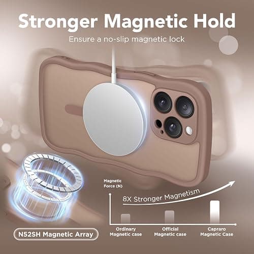 CAPRARO Cute for iPhone 15 Pro Case, Compatible with MagSafe, [Curly Wave Edge] [Full Camera Protection] [14 FT Drop Protection] Magnetic Phone Case for 15 Pro 6.1 Inch, Brown thumbnail 3