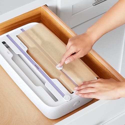 Wrap Dispenser, 3-in-1, Drawer Organizer for Foil, Plastic Wrap, Parchment and Wax Paper with Safety Cutters and Labels for Kitchen Organization thumbnail 2