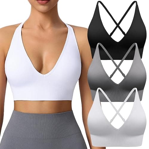 Evercute Women's Sports Bras Adjustable Deep V Neck Bras Wireless Spaghetti Strap Criss Cross Padded Low Support Sexy Bras - Image 1