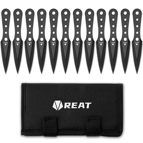 REAT Throwing Knives - 12 Piece, 6.5" 440 Stainless Steel with Full Tang Design, Includes Nylon Carrying Case for Safe Storage,Ninja Kunai Knives for Competition,Training,Recreation,Gifts for Men,Women - Image 1