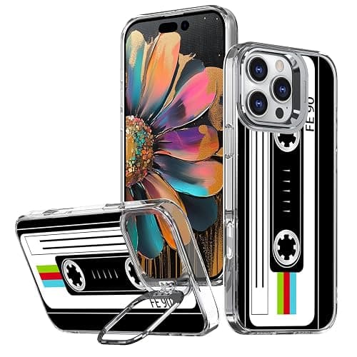 Ecute Strong Magnetic Slim Drop Protective Case (Compatible with MagSafe) with Camera Ring Kickstand for iPhone 17 and iPhone 16 Pro- Retro Cassette Tape - Image 1