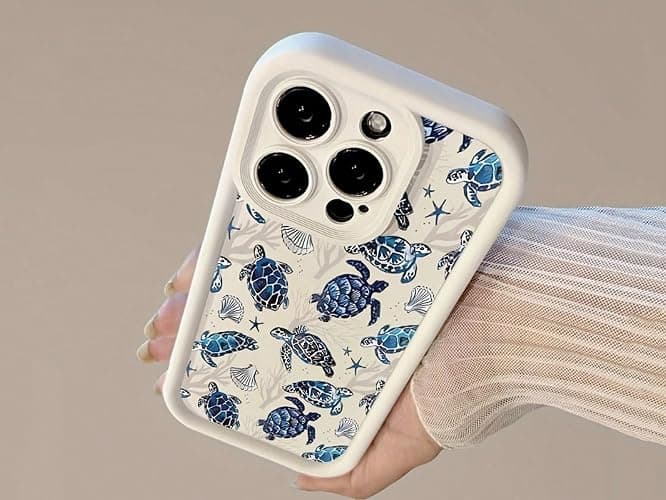 Sea Turtle Phone Case for iPhone, Ocean Theme, Blue Coral Starfish Print, Protective Cover (iPhone 11,Mixcolor) thumbnail 3