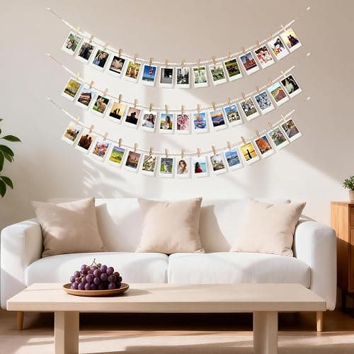 3PCS Hanging Photo Display with 45 Clips, 67 Inch Boho Wooden Bead Garland Photo Banner, Kids Art Display Collage Picture Postcard Display, Photo String for Bedroom Dorm Cubicle Wall Decor Teen Gifts thumbnail 2