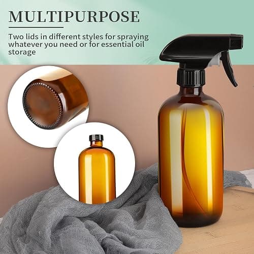 GIVAMEIHF 16oz Amber Glass Spray Bottles,6 Pack Glass Spray Bottles Refillable Empty Bottle with Adjustable Nozzle,Spray Bottle for Essential Oils,Cleaning,Pets,Hair Mister thumbnail 7