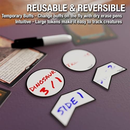 Fadestone Forge MTG Mini Dry Erase Token Set – 50 Reusable Tokens - Includes Marker and 2pcs Erasers, Reversible Reusable Double-Sided Universal Tokens Made for Magic: The Gathering thumbnail 2