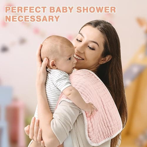 MUKIN Baby Muslin Burp Cloth Set of 6, Ultra Soft Absorbent Thick Cotton Burping Cloths for Unisex Newborn Babies, 20'' by 10'' Neutral Milk Spit Up Rags Boys Girls - Baby Must Haves. (Gradient Pink) thumbnail 7