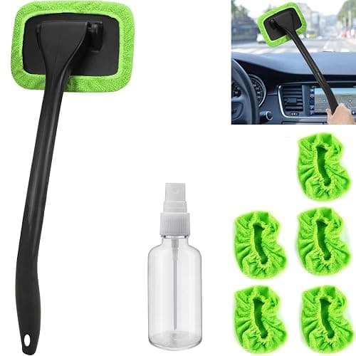 desin Car Windshield Cleaning Tool, Windshield Cleaner with 5 Washable and Reusable Microfiber Pads and Extendable Handle, for Auto Glass Wiper (Green) - Image 1