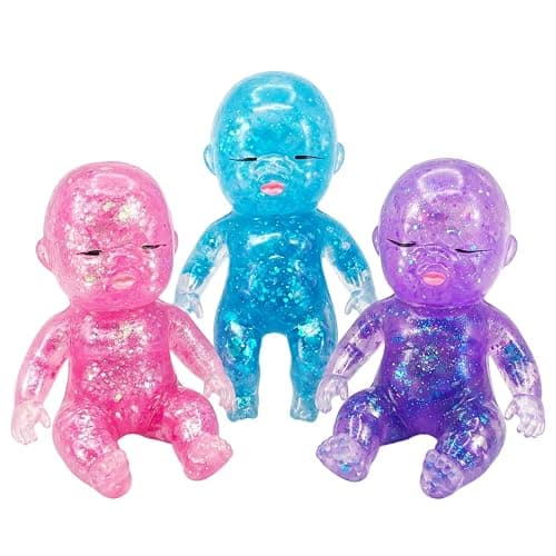 3Pcs Baby Squishy Glitter Slow Rising, Soft Squishy Babies Squeeze Fidget Toy for Stress Relief, Desk Decor & Gift - Image 1