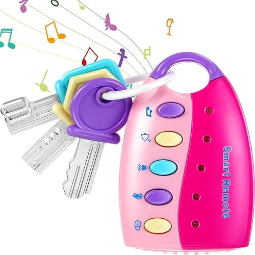 Skylety Musical Smart Remote Car Key Toy with Sound and Lights Fun and Educational Musical Toys for Travel Play(Pink) - Pink - Image 1