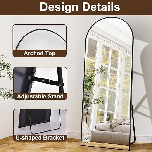 WISSMIELS 21" x 64"Arched Full Length Mirror - Wall Mounted Floor Mirror- Aluminum Alloy Frame Full Body Mirror for Bathroom Living Room Bedroom and Entryway Black thumbnail 4