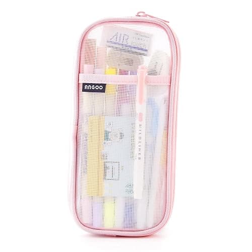 EASTHILL Grid Mesh Pen Pencil Case with Zipper Clear Makeup Color Pouch Cosmetics Bag Multi-Purpose Travel School Teen Girls and Boys Transparent Stationary Bag Office Organizer Box for Adluts(Pink) thumbnail 7