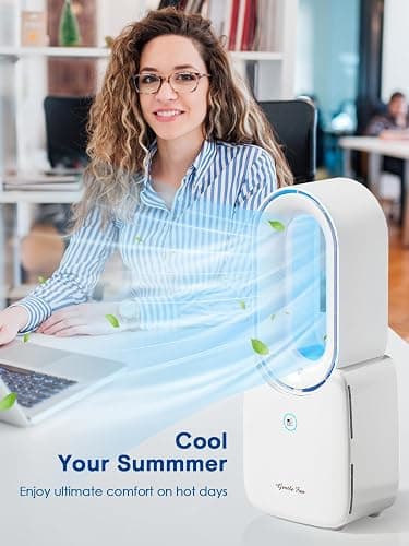 let'me Desk Fan,Portable Bladeless Fan 11.8 inch Small Personal Cooling Fan with 5 Colors Touch Control LED Light,Quiet Table Fan for Home, Office, Bedroom - WHITE thumbnail 9