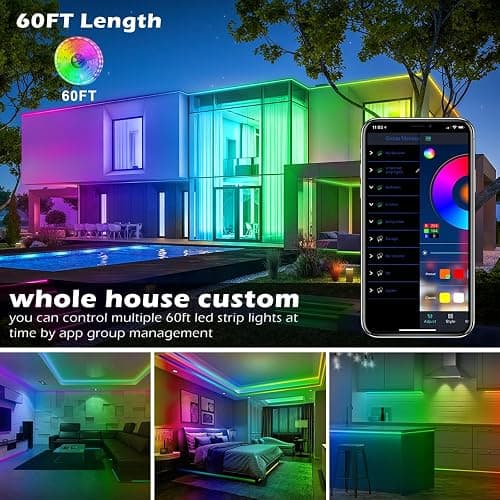AILBTON Led Strip Lights,60ft Music Sync Color Changing, Built-in Mic,Bluetooth App Control LED Tape Lights with Remote,5050 RGB Rope Light Strips thumbnail 2