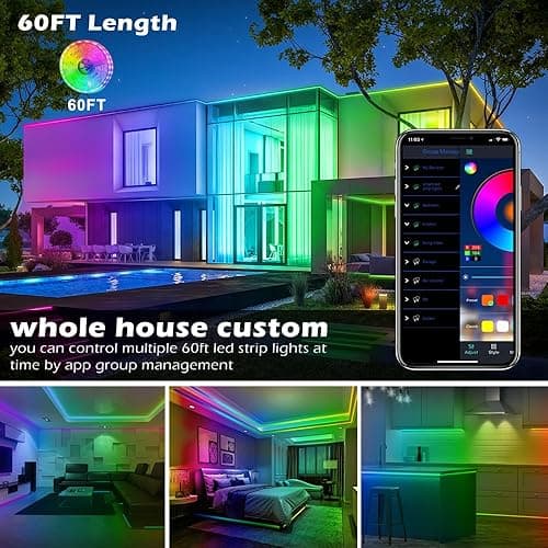 AILBTON Led Strip Lights,60ft Music Sync Color Changing, Built-in Mic,Bluetooth App Control LED Tape Lights with Remote,5050 RGB Rope Light Strips thumbnail 3