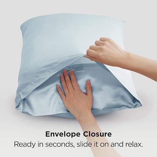 Bedsure Satin Pillowcase 2 Pack Similar to Silk Pillow Cases Standard Size, Pillow Case for Sleeping Women with Envelope Closure, Gifts for Women Men, Stone Blue, 20x26 Inches, 2pcs thumbnail 7