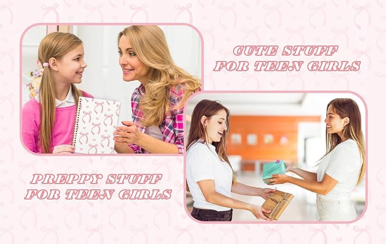 QUICQOD Journal for Teen Girls, Cute School Supplies for Girls Pink Bow Preppy Notebook Diary Stuff Stationary Hardcover Spiral Notebook 5.5x8.3 Inch thumbnail 5