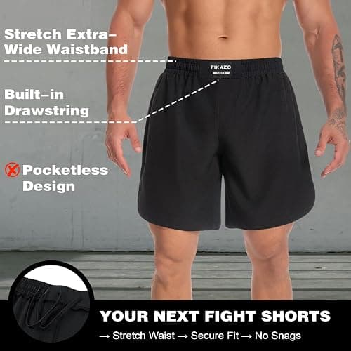 Fikazo MMA Shorts Men - No Gi BJJ Grappling Shorts for Muay Thai, Boxing, Fight，Wrestling & Combat Training thumbnail 3