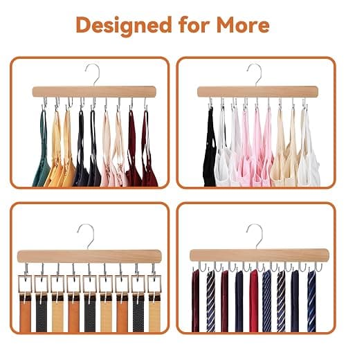 NECAMOCU 2 Pack Tank Top Hanger for Closet Organizer, Premium Bra Hangers | Wooden Bra Holder with 36 Foldable Hooks, 360° Rotating Design, Space Saving Storage for Tank Tops, Bras, Belts, Ties thumbnail 7