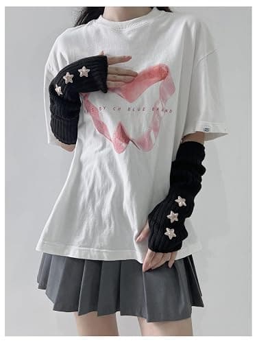 Verdusa Women's Y2k Arm Warmers Heart Knit Arm Sleeves Fingerless Gloves thumbnail 4
