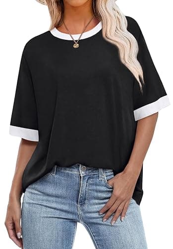 OFEEFAN Summer Tops for Women 2025 Short Sleeve Shirts Dressy Casual Crew Neck Tshirts Fashion - Image 1