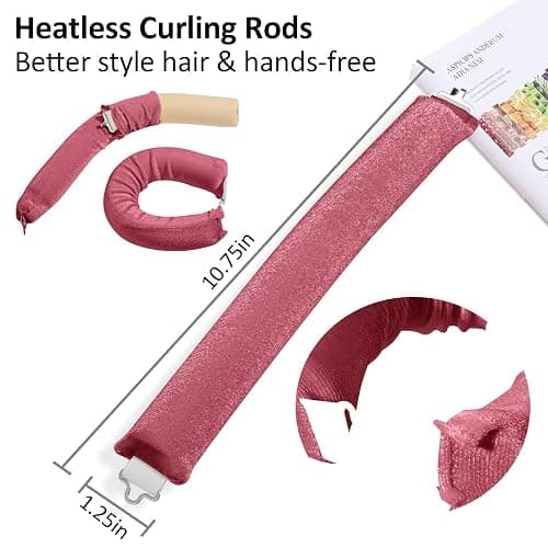 Heatless Curlers, No Heat Hair Curlers to Sleep In for Overnight Curls, Comfortable Hair Curlers to Sleep In, Overnight Heatless Curling Kit with Satin Headscarf, For All Hair Types - 4Pcs Rose-Red thumbnail 2