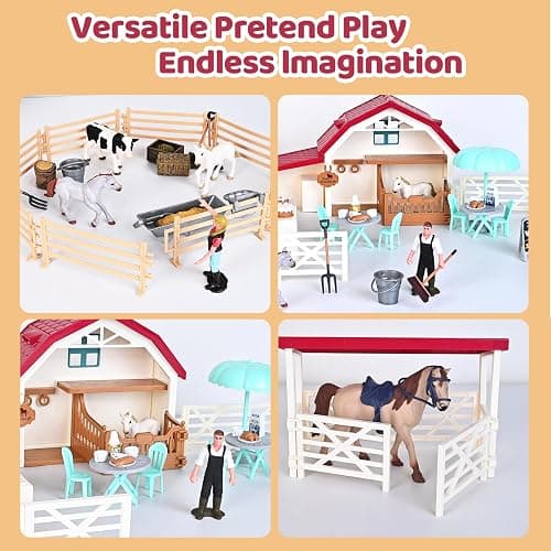 Peagprav Horse Club Riding Arena 71-Piece, Horse Stable Toys Playset, Farmmer Figures,Farm Animal Figurine, Coffee Shop, Barn with Fence Toys for 3-7 Years Old Kids Boys Girls Toddlers thumbnail 4