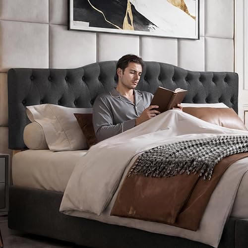 Iroomy Upholstered Queen Headboard, Button Diamond Tufted Headboard with Adjustable Height and Solid Wood Leg, Linen Padded Headboards for Queen Size Bed, Modern Head Board, Dark Grey thumbnail 8