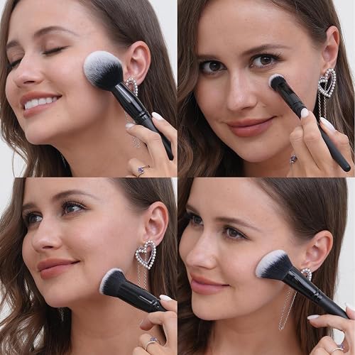 Bueart Design 19Pcs Ultra Soft Black Labeled Dense Hair Makeup Brushes Set | Contains Large Powder Flat Foundation Ultimate Blending Make up Brush Blush Concealers with Travel Case thumbnail 5