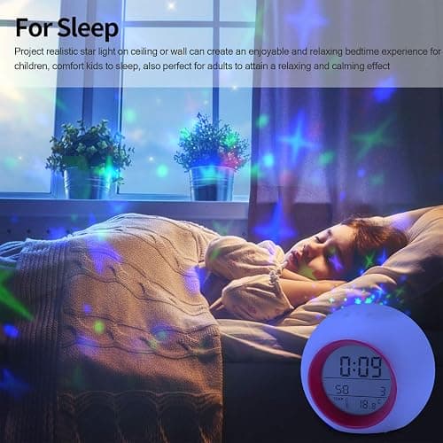 Tarklanda Kids Alarm Clock,Moon Stars Projector Alarm Clock,7 Color Changing Night Light,Snooze Touch Control Temperature for Kids’ Bedroom, Digital Clock for Girls Boys Children thumbnail 7