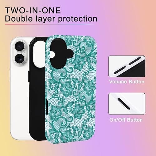 DWUIVI Teal Ornate Lace Floral Phone Case Fit for iPhone 16 | Vintage Durable Shockproof Anti-Scratch Holiday Gift thumbnail 3