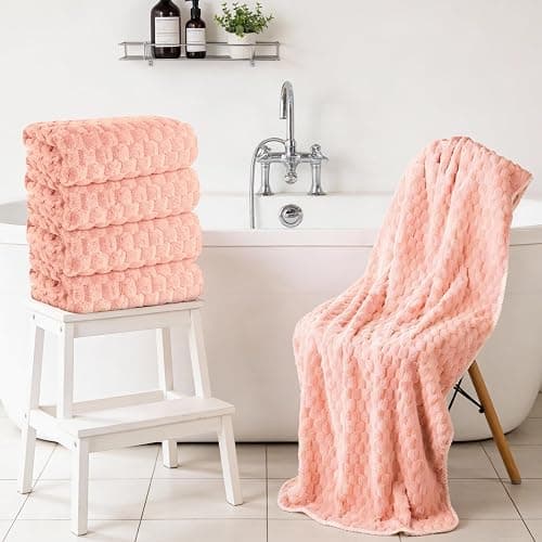 Microfiber Bath Towels, Extra Large Towels Set, Pink, 4-Pack, 27.5" x 55" | Super Absorbent, Quick Dry, Soft Plush, Lightweight Luxury Towel Set for Bathroom, Spa, Gym, Travel thumbnail 2