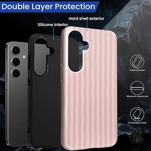 ilikediy for Samsung Galaxy S24 Plus Case,HL2 Pink Stripes Hybrid 2 Layer Hard Shell Silicone Protective Pattern Design Case thumbnail 2