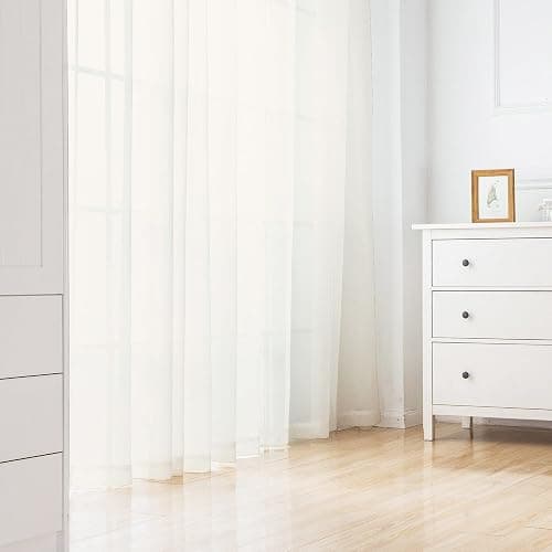 Chyhomenyc Ivory Sheer Curtains 96 Inch Length 2 Panels Set, Elegant Light Filtering Voile Window Treatment Drapes for Living Room Bedroom, 42W x 96L Inches, Set of 2, Ivory thumbnail 2
