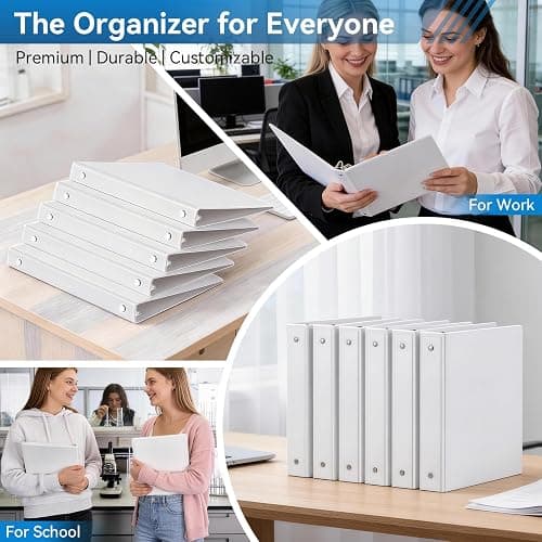 SUIN 1-inch 3 Ring Binder with 2 Pockets, Clear Customizable View Binders for US Letter Size 8.5'' x 11'', PVC Free, 1'' Binder for Office, Home, and School, White, 6 Pack thumbnail 7