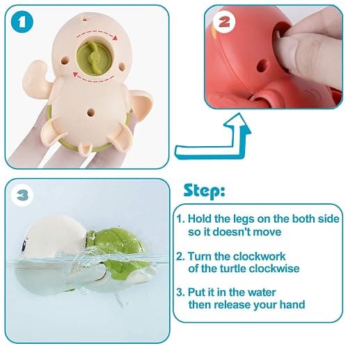 SEPHIX Bath Toys for Toddlers 1-3, Cute Swimming Turtle Bath Toys for 1 2 Year Old Boy Girl Gifts, Water Pool Toys for Baby Toddler Toys Age 1-4, Wind-up Infant Bathtub Toys, 3 Pack thumbnail 4