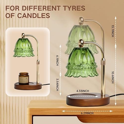Droyek Candle Warmer Lamp with Timer Electric Adjustable Height Candle Warmer Dimmable Wax Warmer Lamp Jar Candles with 2 Bulbs for Home Decor & Office - Green1-flower - Large thumbnail 2