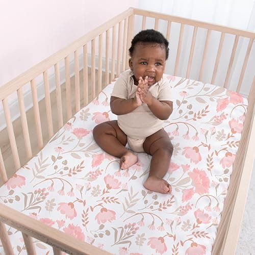 The Peanutshell 4-Pack Fitted Crib Sheet Set - Super Soft & Breathable Baby Girl Crib Sheets, Nursery Decor, Fit for Standard Mattress Cover- Whimsical Floral thumbnail 2