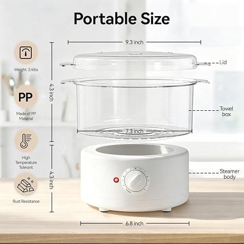 VERYTOP Mini Hot Towel Warmer - 1 min Steam & 60℃ in 20mins, Towel Steamer for Facials/Barber/Massage, Portable 2.4lbs Small Heater for Home Spa/Bathroom/Light Salon Use (White-X-Small) thumbnail 3