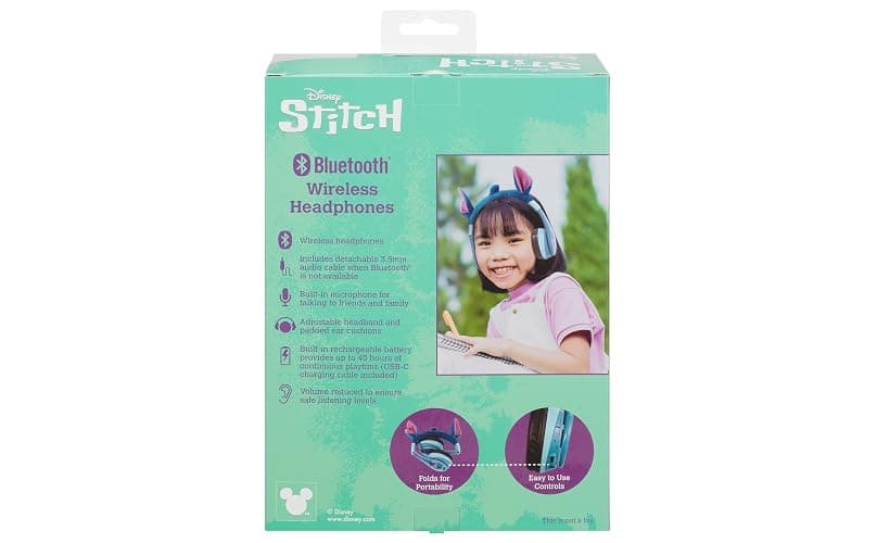 eKids Disney Stitch Bluetooth Headphones, Wireless Headphones with Microphone Includes Aux Cord, Volume Reduced Kids Foldable Earphones for School, Home, or Travel thumbnail 7