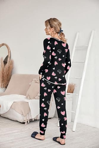 Ekouaer Pajamas Women's Long Sleeve Pj Set Soft 2 Piece Loungewear Sleepwear with Jogger Pants XS-3XL thumbnail 4