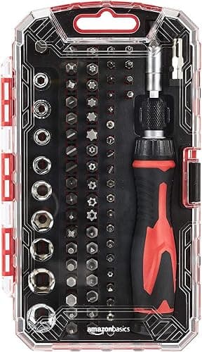 Amazon Basics Magnetic Ratcheting Wrench and Electronics Precision Screwdriver Tool Set, 73-Piece, with Carry Case for Household Repair, Small Jobs, Eyeglasses, Black/Red/Silver thumbnail 8