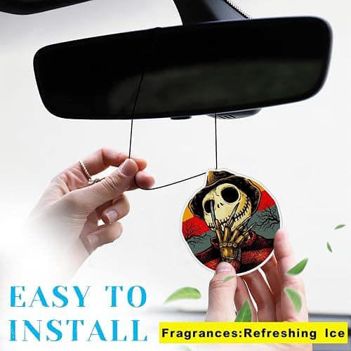 Babymiu Horror Christmas Skull Car Air Freshener Card Pendant（8Pack Fresh Ice Scent） Gifts Cartoon Halloween Merch Party Supplies Room Decor Accessories for Hanging Rearview Car Interior thumbnail 4