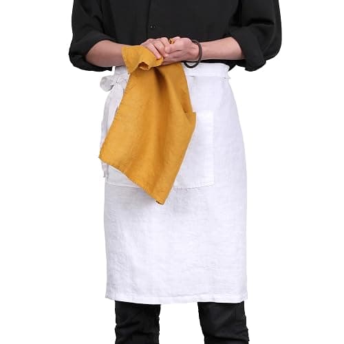 Pure Linen Bistro Half Apron - 25 x 35 Inch Unisex Waist Aprons with Large Pocket Ideal for Kitchen Crafts and More thumbnail 7