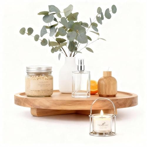 10 Inch Round Solid Wood Decorative Tray – Wooden Riser for Bathroom Counter & Kitchen, Rustic Farmhouse Vanity Organizer for Soap, Candle, Perfume, Gift - Image 1