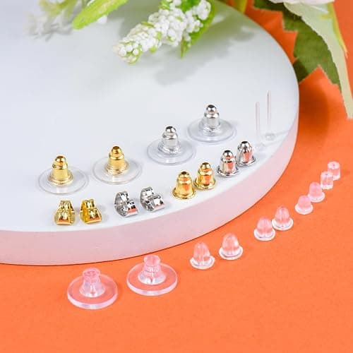 12 Styles Silicone Earring Backs for Studs/Droopy Ears/Heavy Earring, Clear Plastic Earrings 600Pcs Clear Soft Hypoallergenic Plastic Rubber Metal Backs Replacements Backings Clutch Stoppers thumbnail 5