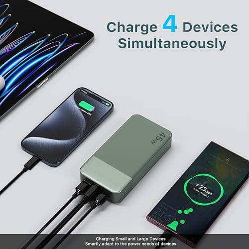 NOBIS Power Bank, 45W 20000mAh Portable Charger, USB C Fast Charging, 4 Ports External Battery Pack with LED Digital Display, Compatible with Laptop, Phone 15 14 13 Pro S23 S22 (Green) thumbnail 4