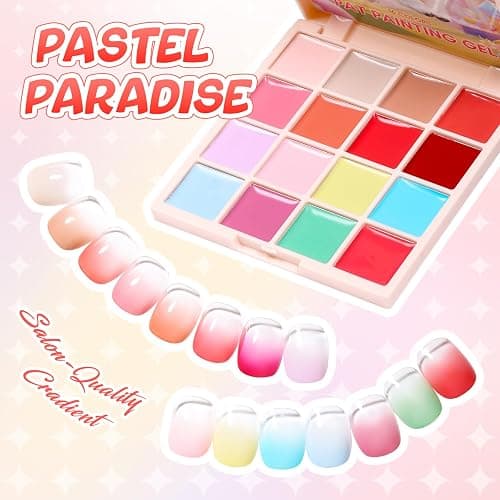 GELLAKTIK Pat Painting Gel, 16 Colors Ombre Gel Nail Polish for French Manicure, Blooming Aura Nails with Sponge Applicators, UV/LED Curing DIY Nail Art Palette thumbnail 8